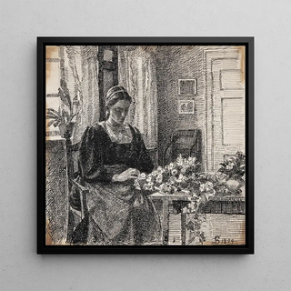 Fritz Syberg - Min hustru fru Anna Syberg binder krans.webp