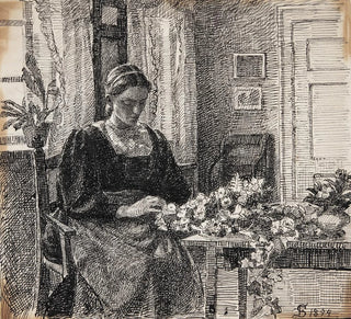 Fritz Syberg - Min hustru fru Anna Syberg binder krans.webp