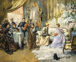 Le Goûter au salon du peintre - Madeleine Jeanne Lemaire — näkymä teoksesta