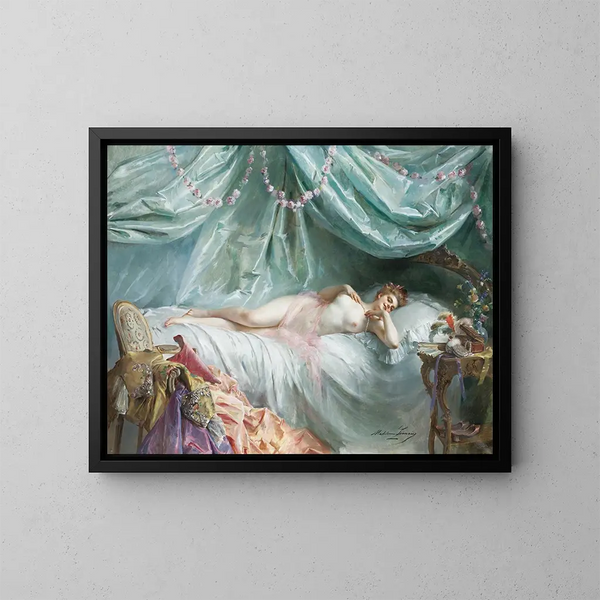 Le sommeil de Manon - Madeleine Jeanne Lemaire — kehystetty taideteos seinällä