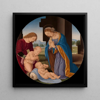 Madonna adorant l'Enfant avec le Saint Enfant Jean-Baptiste et un Ange - Lorenzo di Credi