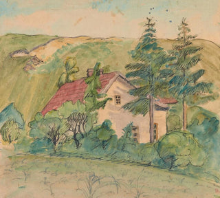 Maison entre les arbres sur fond de colline - Sofija Paraszczuk