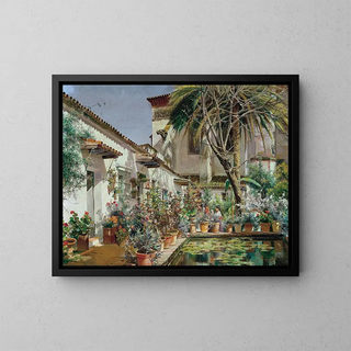 ensimmäinen atrium Santa Paula -luostarissa Sevillassa - Manuel García y Rodríguez — kehystetty taideteos seinällä