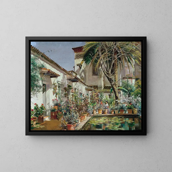 ensimmäinen atrium Santa Paula -luostarissa Sevillassa - Manuel García y Rodríguez — kehystetty taideteos seinällä