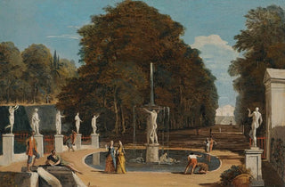 Marco Ricci - A Landscape With Figures Conversing In A Park Beside A Fountain.webp