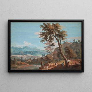Marco Ricci - Farmers and cattle by a river.webp