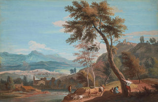 Marco Ricci - Farmers and cattle by a river.webp
