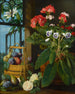 Une nature morte avec des fleurs en pot et des fruits - Marian Chase — näkymä teoksesta