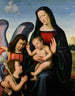 La Vierge à l'Enfant avec le jeune saint Jean-Baptiste et un ange - Mariotto Albertinelli — näkymä teoksesta