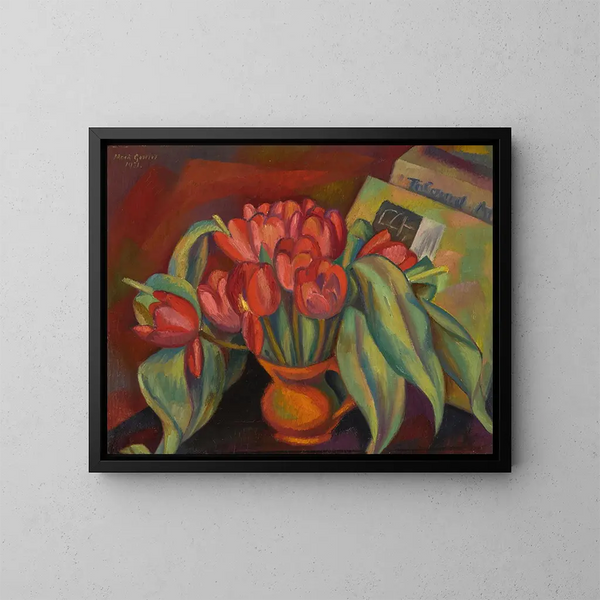 Luonnollinen kuollut luonto punaisilla tulppaaneilla - Mark Gertler — kehystetty taideteos seinällä