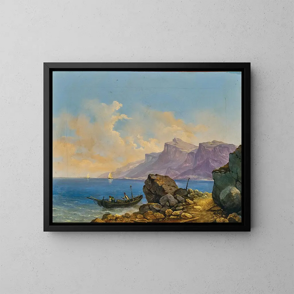 Un paysage lacustre avec un bateau - Markus Pernhart — kehystetty taideteos seinällä