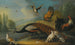 Luonnonkuva still life, jossa peacock, kyyhkyjä ja kanoja jokimaisemassa - Marmaduke Cradock — näkymä teoksesta
