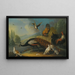 Luonnonkuva still life, jossa peacock, kyyhkyjä ja kanoja jokimaisemassa - Marmaduke Cradock — kehystetty taideteos seinällä