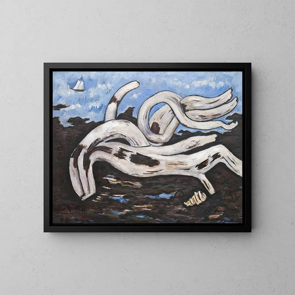 Puiset kelluvat laivat Bagaducen rannalla - Marsden Hartley — kehystetty taideteos seinällä