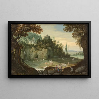 Marten Ryckaert - Diseuse de bonne aventure dans un paysage et Couple de bergers et leur troupeau dans un paysage.webp
