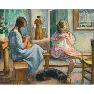 Marthe et Nono Cousant dans un Intérieur - Henri Lebasque | Reproduction Tableau Décoration murale affiche copie