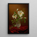 Cherokee-ruusut lasimaljakossa - Martin Johnson Heade — kehystetty taideteos seinällä