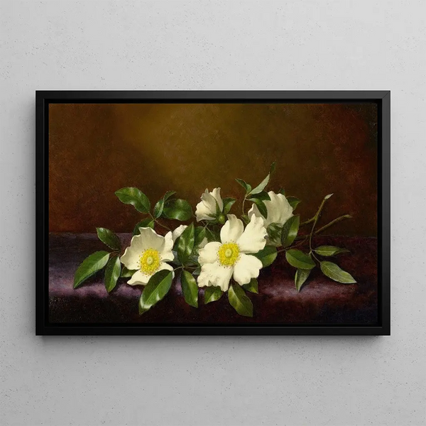 Ruusut Cherokee violetilla kankaalla - Martin Johnson Heade — kehystetty taideteos seinällä
