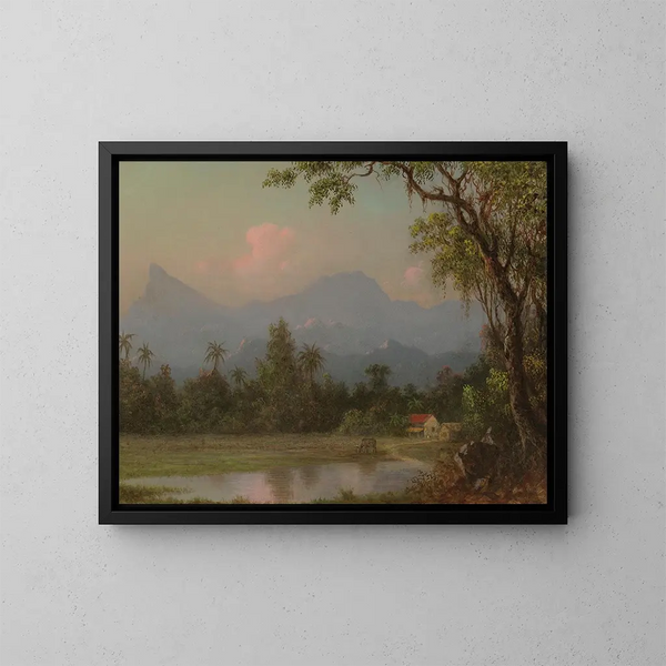 Etelän-Amerikan maisemasta mökin kanssa - Martin Johnson Heade — kehystetty taideteos seinällä
