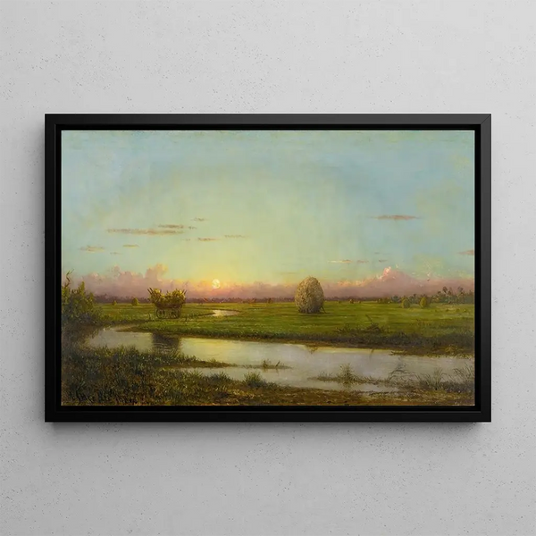 Auringonlasku Newburyportin niityillä - Martin Johnson Heade — kehystetty taideteos seinällä