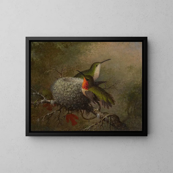 Kaksi sinisorsaa pesänsä lähellä - Martin Johnson Heade — kehystetty taideteos seinällä