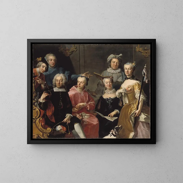 Ulrika Lovisa Tessin, Carl Gustaf Tessin, Erik Sparre, Johan Gabriel Sack, Nils Bielke, Eva Bielke ja Hedvig Elisabet Sack - Martin van Meytens — kehystetty taideteos seinällä