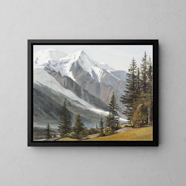 Chamonix-Mont-Blanc'n näkymä - Martinus Rørbye — kehystetty taideteos seinällä