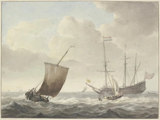 Mer agitée avec des navires, drapeau jaune avec lion doré - Martinus Schouman — näkymä teoksesta