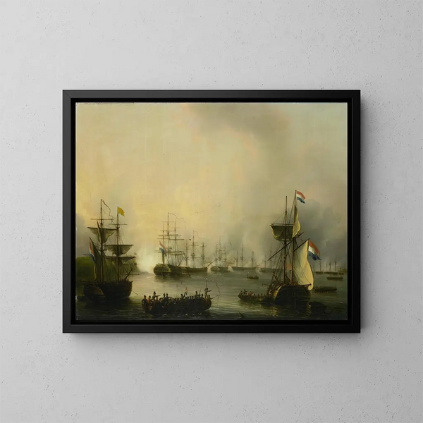 Le bombardement de Palembang, Sumatra, 24 juin 1821 - Martinus Schouman — kehystetty taideteos seinällä