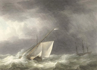 Martinus Schouman - Twee zeilschepen op woelige zee.webp