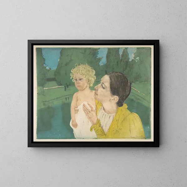 Au bord de l'étang - Mary Cassatt — kehystetty taideteos seinällä