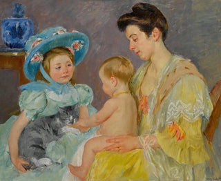 Lasten leikkivät kissan kanssa - Mary Cassatt — näkymä teoksesta