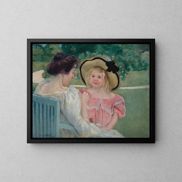 Puutarhassa - Mary Cassatt — kehystetty taideteos seinällä