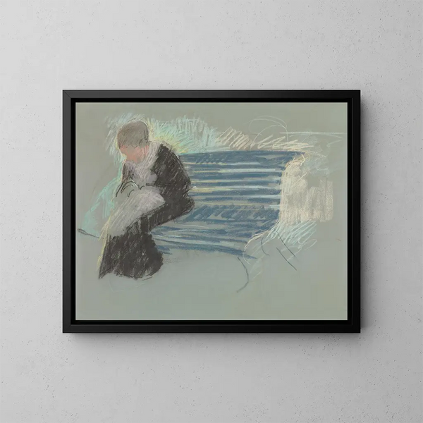 Nainen penkillä - Mary Cassatt — kehystetty taideteos seinällä