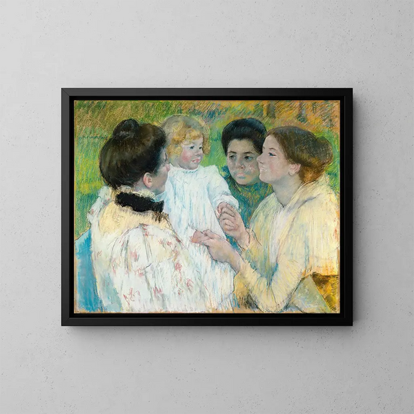 Naiset ihailemassa lasta - Mary Cassatt — kehystetty taideteos seinällä