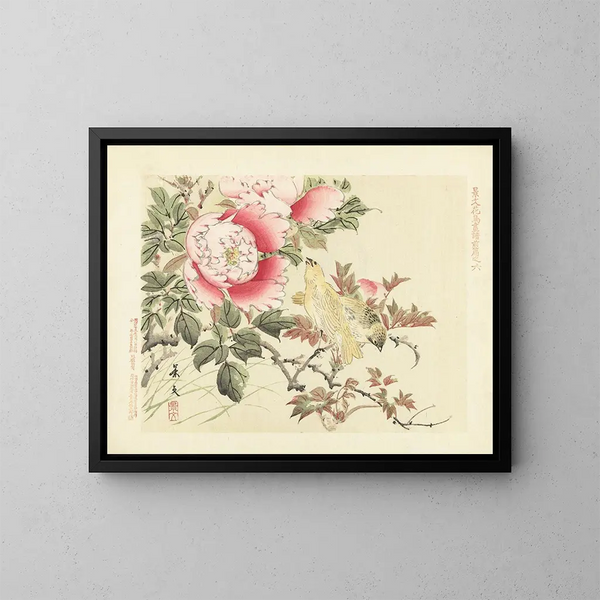 Pivoine arborescente et canari - Matsumura Keibun — kehystetty taideteos seinällä