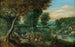 Metsäinen maisema matkailijoiden kanssa lähellä jokea - Mattheus Molanus — näkymä teoksesta