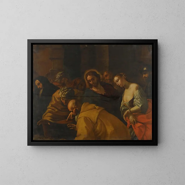 Le Christ et la femme adultère - Mattia Preti — kehystetty taideteos seinällä