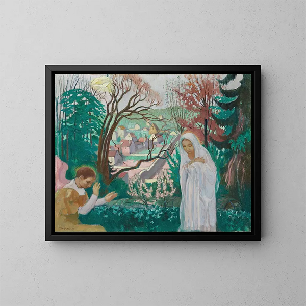 Annuntiaatio keväisessä puutarhassa - Maurice Denis — kehystetty taideteos seinällä