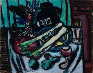 luonnonkuvaus Chianti-pullolla ja sellerillä - Max Beckmann — näkymä teoksesta