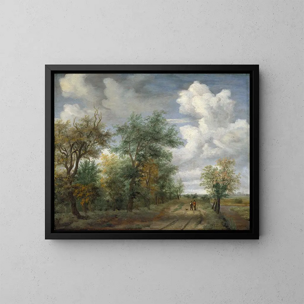 Un paysage boisé avec des figures - Meindert Hobbema — kehystetty taideteos seinällä