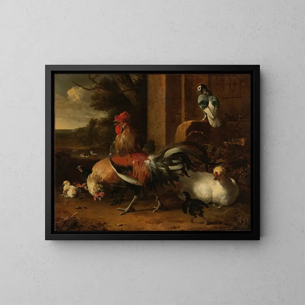 Pihapiirin piha - Melchior d'Hondecoeter — kehystetty taideteos seinällä