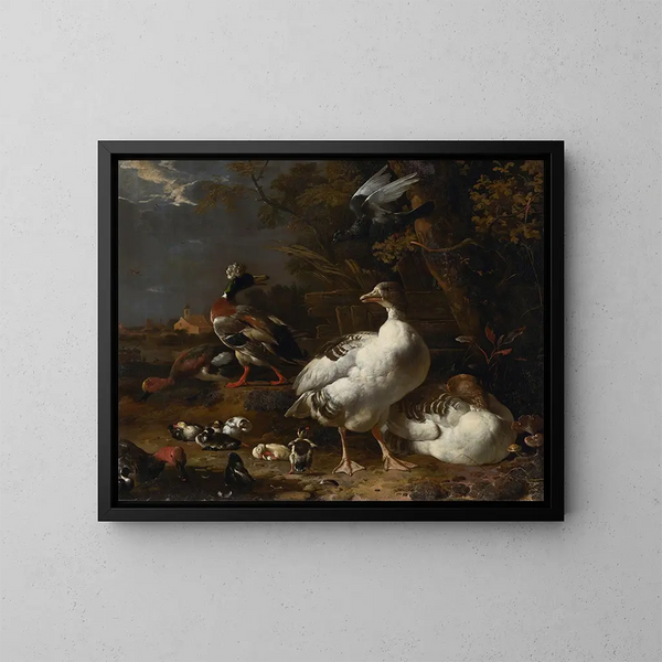 Oies et canards - Melchior d'Hondecoeter — kehystetty taideteos seinällä