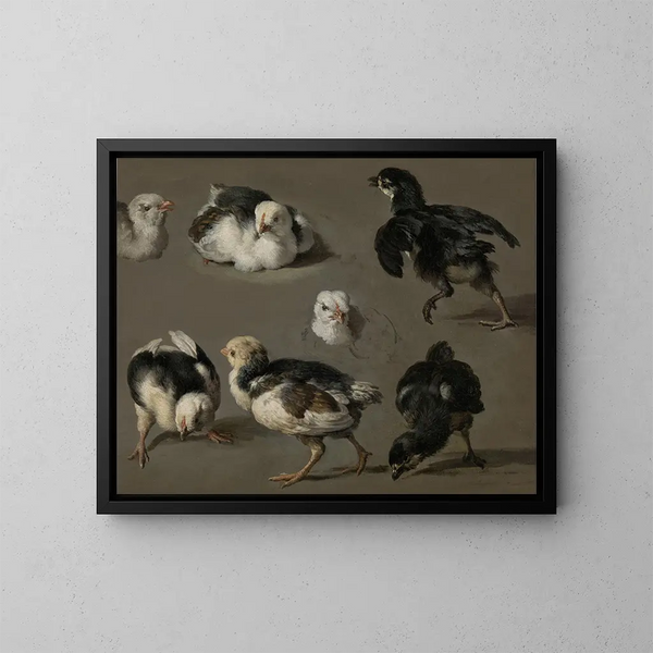 Sept Poussins - Melchior d'Hondecoeter — kehystetty taideteos seinällä