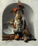 Nature morte avec oiseaux et matériel de chasse dans une niche - Melchior d'Hondecoeter — näkymä teoksesta
