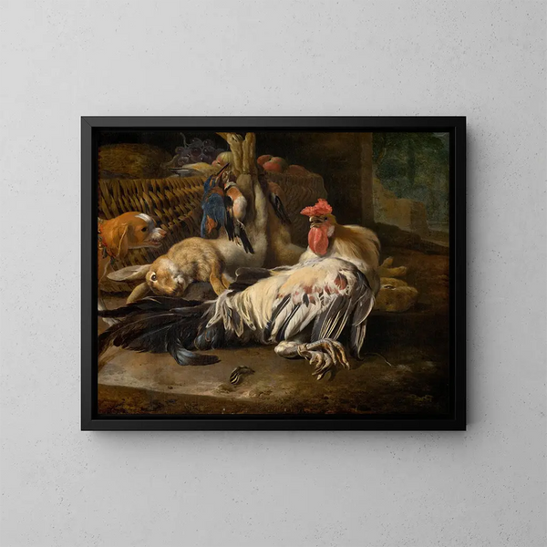 Luontokuvan still life kana kanssa - Melchior d'Hondecoeter — kehystetty taideteos seinällä