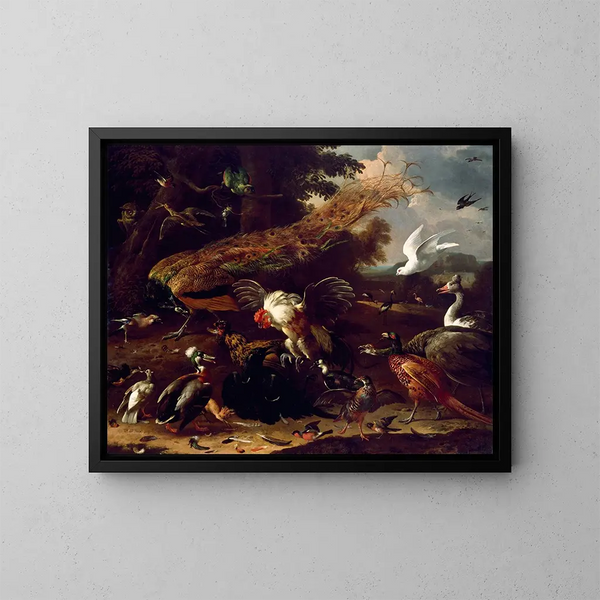 Le corbeau exposé - Melchior d'Hondecoeter — kehystetty taideteos seinällä