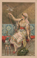 Femme assise avec éventail de paon, pipe à narguilé et oiseau blanc - Mensing Stecher — näkymä teoksesta