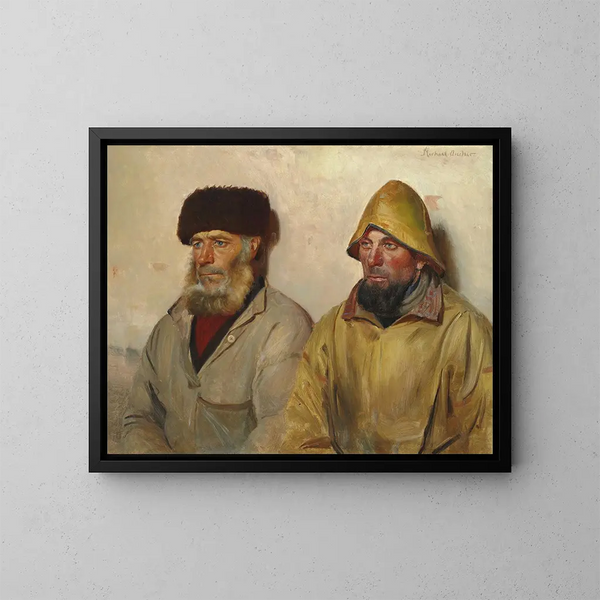 Sisätiloissa kahden kalastajan kanssa - Michael Ancher — kehystetty taideteos seinällä
