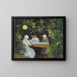 Michael Ancher - Komsammen i haven en sommeraften under lampen.webp